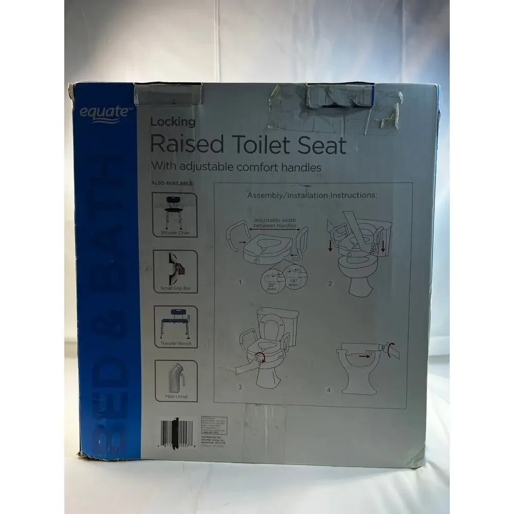 New Locking Raised Toilet Seat Equate IOB Adjustable Comfort Handles Homehealth